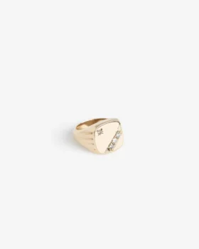 Bague chevalière en or 14 carats sertie de diamants