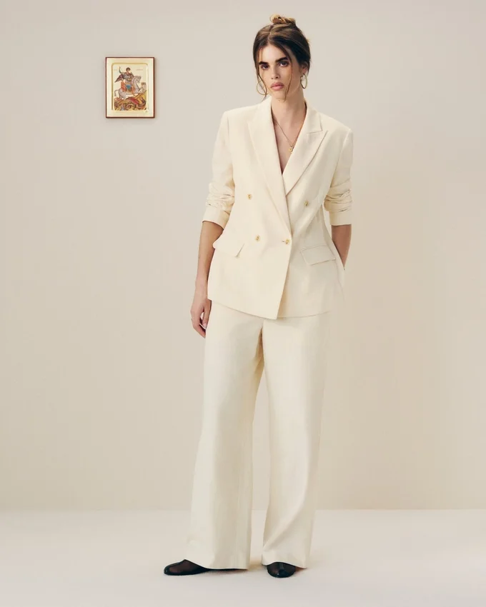 Pantalon de costume en mélange de coton avec cordon de serrage