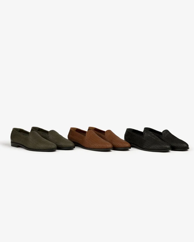 Mocassins en cuir et raphia