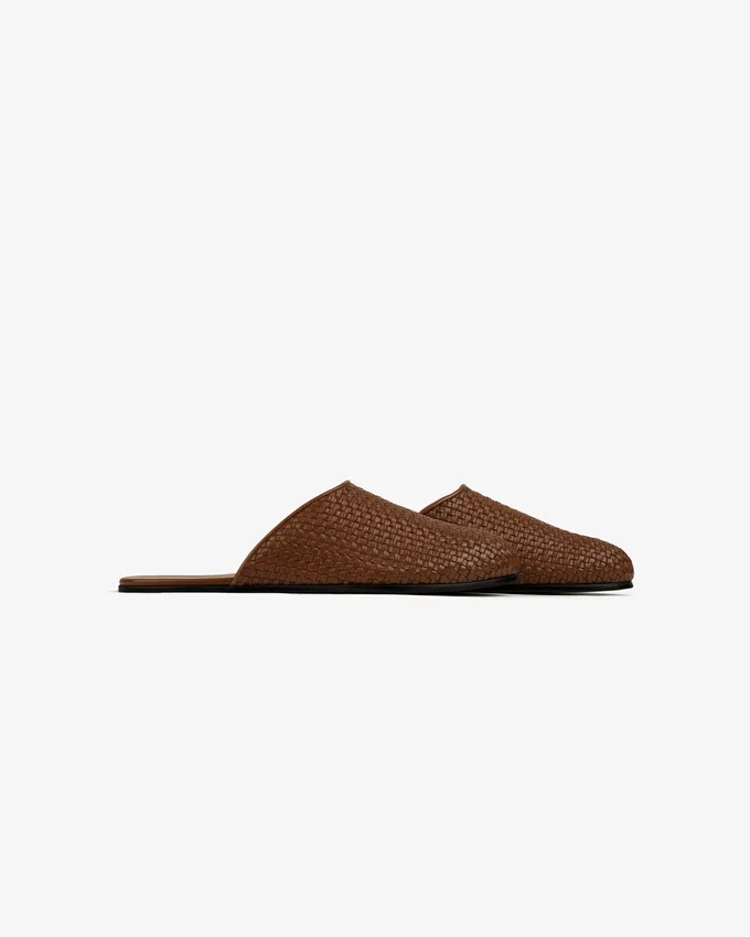 Mules en cuir et raphia