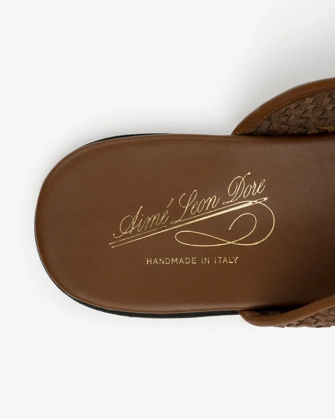 Mules en cuir et raphia