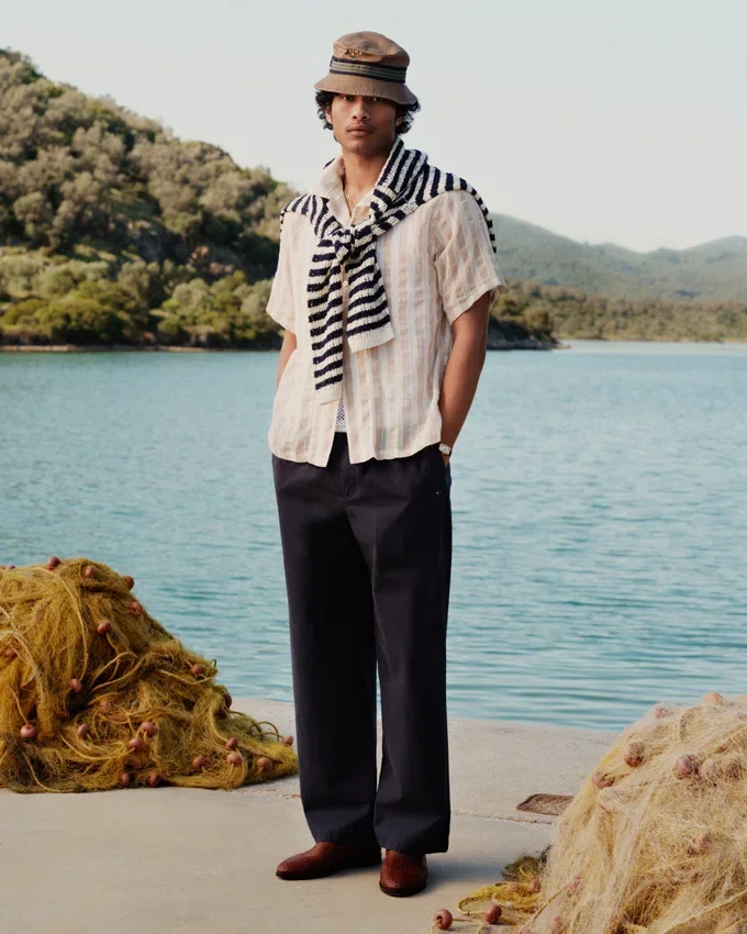 Chemise de camping rayée en mélange de lin