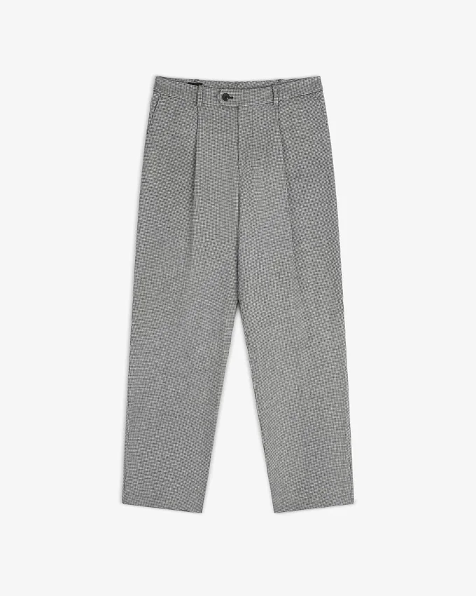 Pantalon plissé à motif pied-de-poule