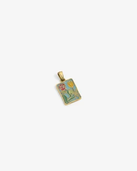 Pendentif en forme d’écusson en vitrail en or 14 carats