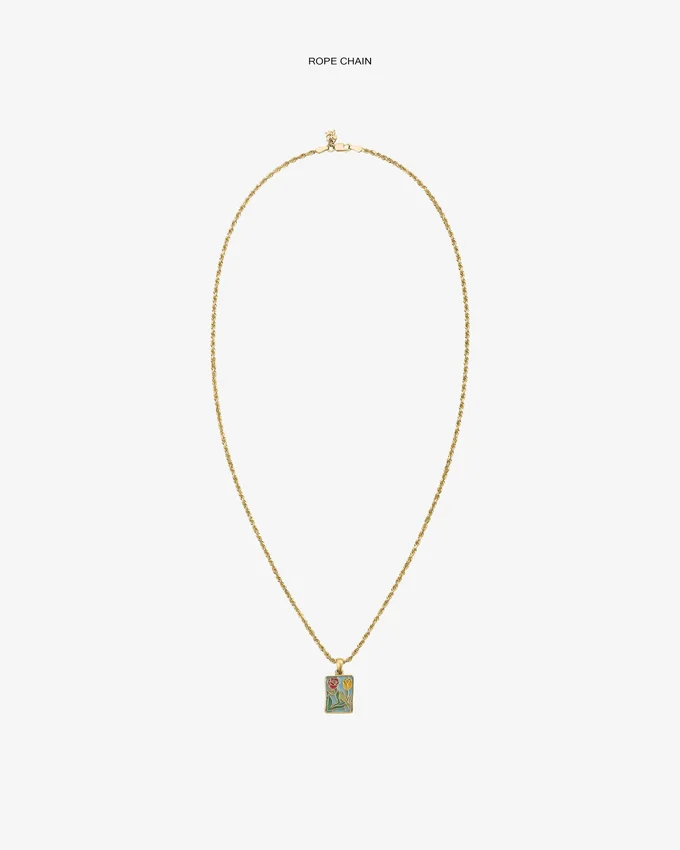 Pendentif en forme d’écusson en vitrail en or 14 carats