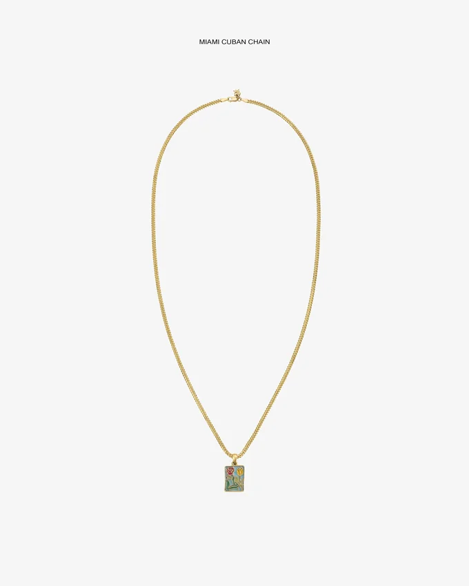 Pendentif en forme d’écusson en vitrail en or 14 carats