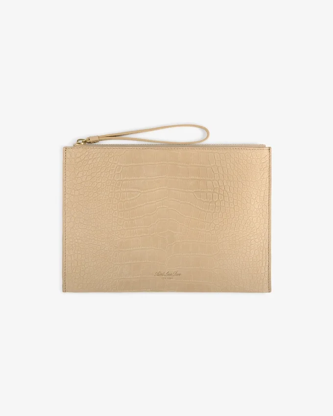 Petite pochette en nubuck gaufré croco