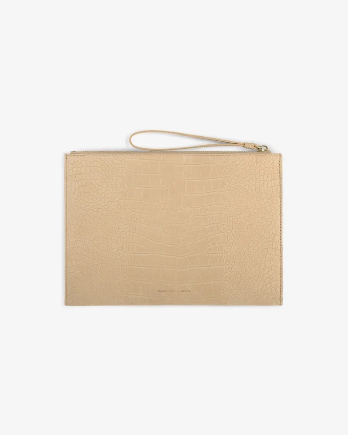 Petite pochette en nubuck gaufré croco