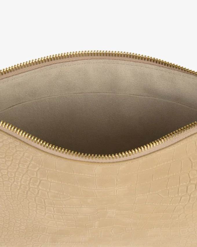Petite pochette en nubuck gaufré croco