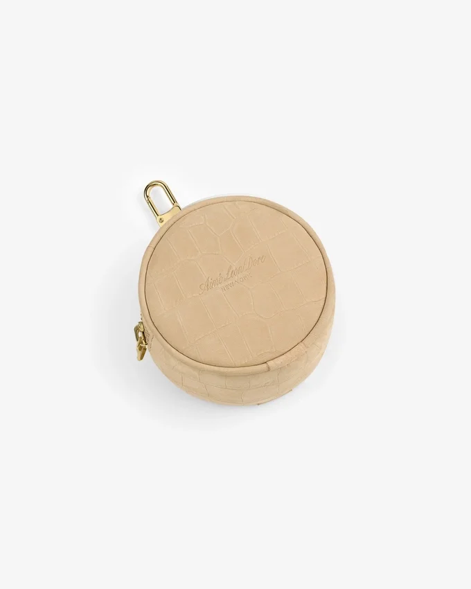 Pochette porte-clés en nubuck gaufré façon crocodile