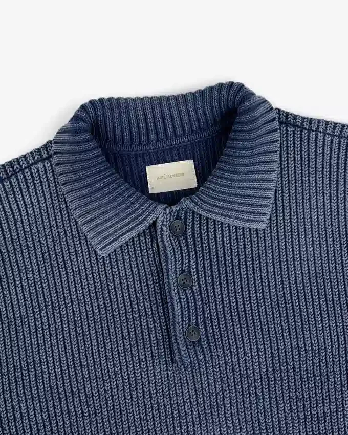 Polo en maille délavé à la pierre