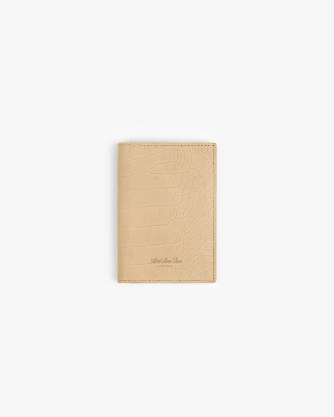 Porte-passeport en nubuck gaufré croco