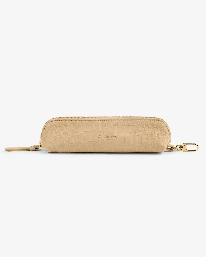 Trousse en nubuck gaufré imitation crocodile