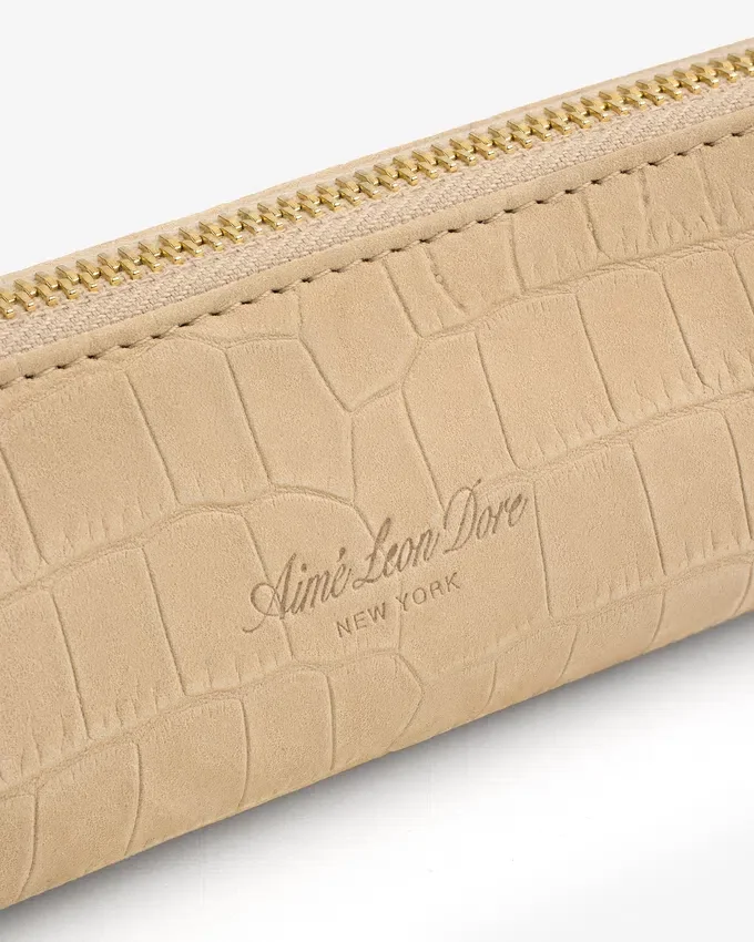 Trousse en nubuck gaufré imitation crocodile