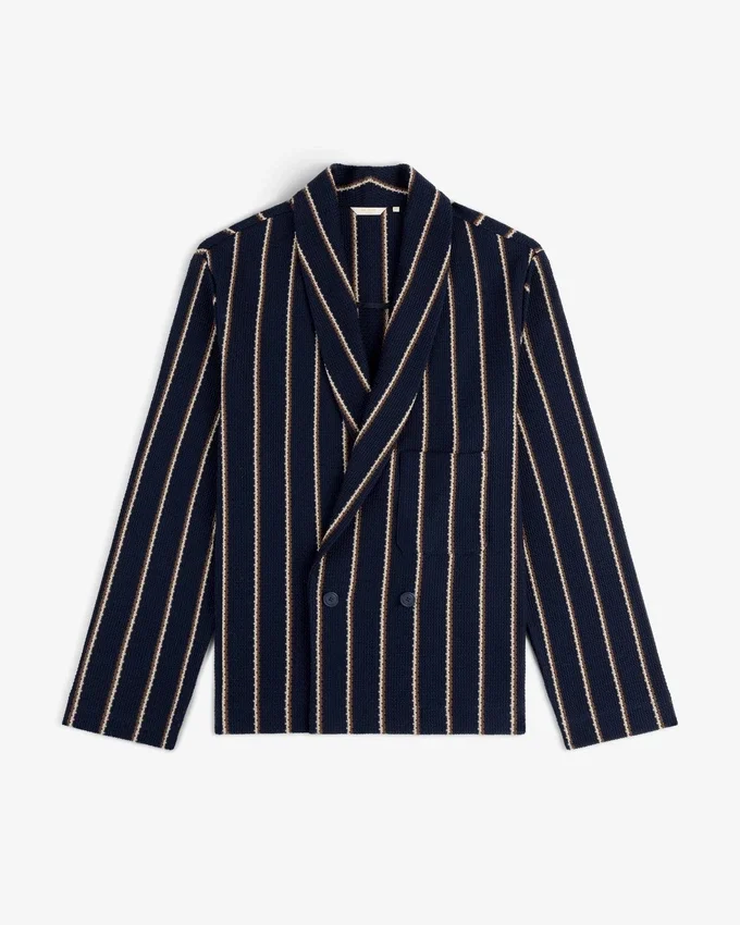 Veste à col châle en jacquard rayé